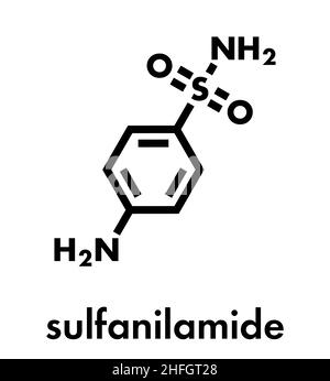 Sulfanilamide (sulfanilamide) molécule antibiotique de sulfonamide.Un des premiers antibiotiques découverts.Formule squelettique. Illustration de Vecteur