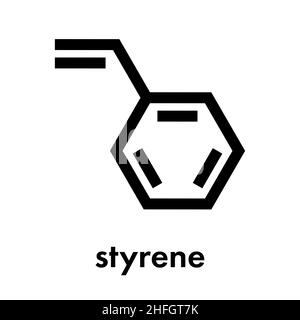 Ethenylbenzene vinylbenzene (styrène, polystyrène, phenylethene) building block molécule. Formule topologique. Illustration de Vecteur