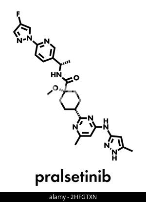 Molécule de médicament contre le cancer du Pralsetinib. Formule squelettique. Illustration de Vecteur