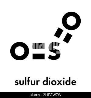 Molécule de conservation alimentaire de dioxyde de soufre (E220). Également utilisé en vinification et responsable de sulfites dans le vin. Formule topologique. Illustration de Vecteur