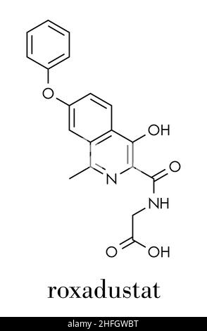 Roxadustat molécule pharmaceutique. Inhibiteur du facteur inductible par l'hypoxie-prolyl hydroxylase qui est en développement (2016) pour le traitement de l'anémie des maladies chroniques ki Illustration de Vecteur