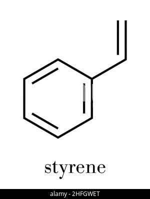 Ethenylbenzene vinylbenzene (styrène, polystyrène, phenylethene) building block molécule. Formule topologique. Illustration de Vecteur