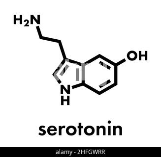 Molécule de neurotransmetteur de sérotonine. Formule du squelette. Illustration de Vecteur