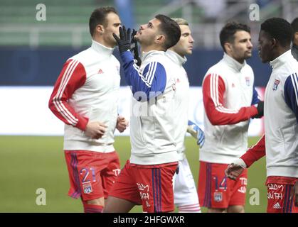 Bruno Guimaraes de Lyon lors du championnat de France Ligue 1, match de football entre ESTAC Troyes et Olympique Lyonnais (Lyon) le 16 janvier 2022 au Stade de l'Aube à Troyes, France - photo: Jean Catuffe/DPPI/LiveMedia Banque D'Images