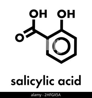 Molécule d'acide salicylique. Utilisé dans les cosmétiques, dans les médicaments dermatologiques, etc. Formule squelette. Illustration de Vecteur