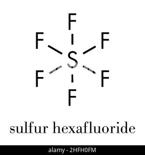 Hexafluorure de soufre isolant gaz molécule. Des microbulles sont utilisés comme agent de contraste pour échographie. Puissant gaz à effet de serre. Formule topologique. Illustration de Vecteur