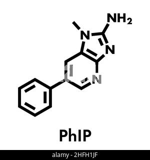 PhIP ou 2-Amino-1-méthyl-6-phenylimidazo(4,5-b)pyridine molécule. Amine hétérocyclique présents dans la viande cuite. Formule topologique. Illustration de Vecteur
