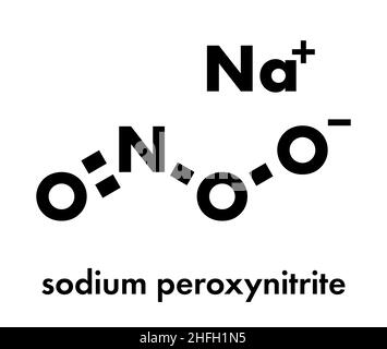 Le peroxynitrite (sodium) molécule d'espèces d'azote réactif. Formé par la réaction de l'oxyde nitrique radicaux superoxyde et dans le corps humain. Illustration de Vecteur