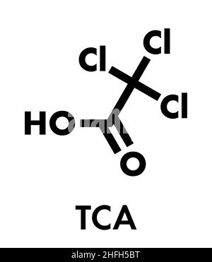 L'acide trichloroacétique (TCA) molécule. Utilisé dans le traitement des verrues et dermatologiques liés d'états de peau. Formule topologique. Illustration de Vecteur