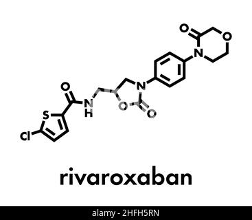 Le Rivaroxaban anticoagulant (inhibiteur du facteur Xa direct) molécule. Formule topologique. Illustration de Vecteur