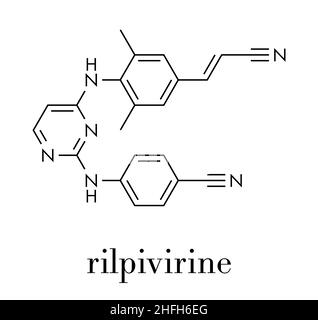 Molécule de médicament anti-VIH de rilpivirine.Formule squelettique. Illustration de Vecteur