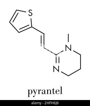 Molécule antinématode Pyrantel.Utilisé pour menacer les infections de nématode (ver rond) parasite.Formule squelettique. Illustration de Vecteur