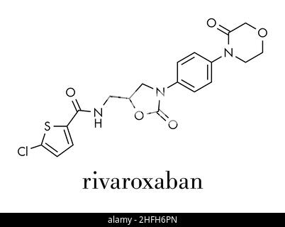 Le Rivaroxaban anticoagulant (inhibiteur du facteur Xa direct) molécule. Formule topologique. Illustration de Vecteur
