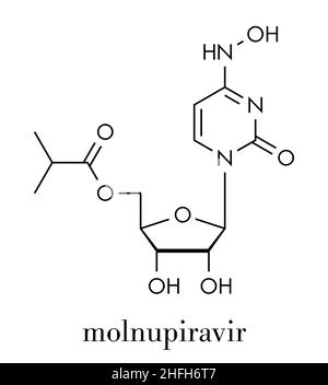 Molécule antivirale de Molnupiravir.Formule squelettique. Illustration de Vecteur