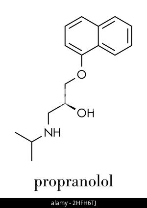 Propranolol hypertension molécule pharmaceutique. Utilisé pour traiter l'hypertension, l'anxiété et le trouble panique. Formule topologique. Illustration de Vecteur