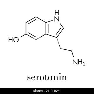 Molécule de neurotransmetteur de sérotonine. Formule du squelette. Illustration de Vecteur