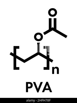 L'acétate de polyvinyle (PVA), la structure chimique d'un polymère. Principal composant de la colle à bois ou colle de menuisier. Formule topologique. Illustration de Vecteur