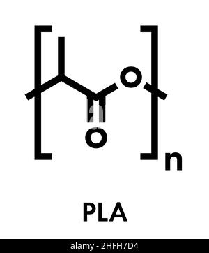 L'acide polylactique (PLA polylactide), bioplastique, structure chimique. Compostable polymère utilisé dans les implants médicaux, l'impression 3D, matériaux d'emballage, etc Illustration de Vecteur