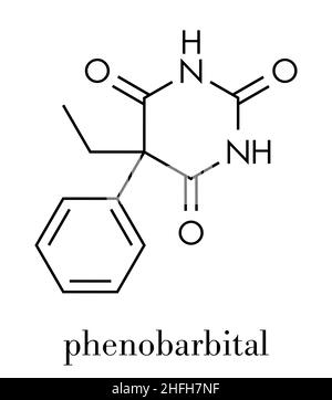 Phénobarbital barbiturate anticonvulsant (médicament pour l'épilepsie), structure chimique Formule squelette. Illustration de Vecteur