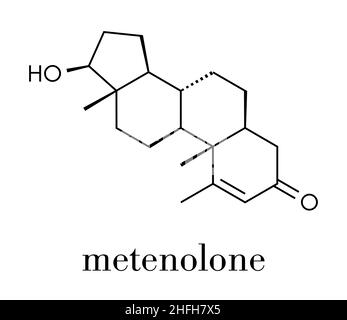 Méténolone anabolic steroid molécule. Utilisé (interdit) dans le dopage sportif. Formule topologique. Illustration de Vecteur