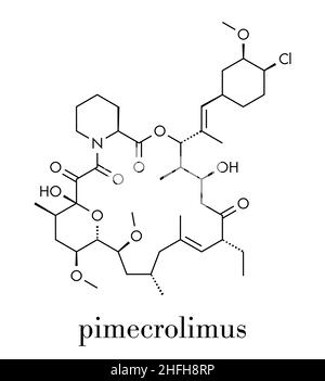 Molécule de médicament pour l'eczéma pipénecrolimus (dermatite atopique).Formule squelettique. Illustration de Vecteur