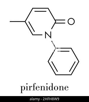 La pirfénidone la fibrose pulmonaire idiopathique (FPI) molécule pharmaceutique. IPF est une rare maladie pulmonaire. Formule topologique. Illustration de Vecteur