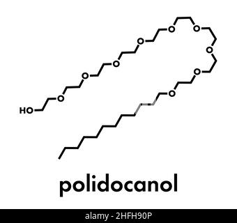 Molécule médicamenteuse sclérosant de Polidocanol.Utilisé dans le traitement des varices.Formule squelettique. Illustration de Vecteur