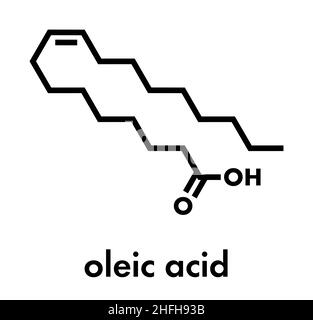 L'acide oléique (oméga-9, CEI) acide gras. Commun dans les graisses animales et les huiles végétales. Son sel, oléate de sodium, est souvent utilisée dans le savon. Formule topologique. Illustration de Vecteur