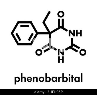 Phénobarbital barbiturate anticonvulsant (médicament pour l'épilepsie), structure chimique Formule squelette. Illustration de Vecteur