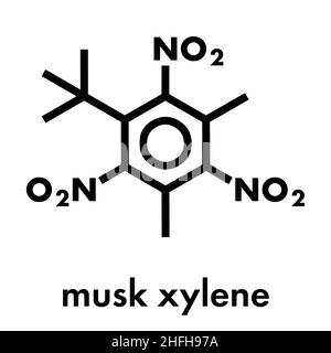 Le musc xylène (molécule. Très persistants et bioaccumulables polluant utilisé comme un parfum de musc synthétique. Formule topologique. Illustration de Vecteur