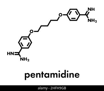 La Pentamidine molécule aux antimicrobiens. Utilisé dans le traitement de la pneumonie à pneumocystis et la trypanosomiase. Formule topologique. Illustration de Vecteur