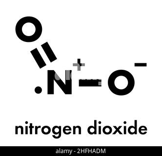 Molécule de pollution atmosphérique de dioxyde d'azote (NO2). Composé radical libre, également appelé NOx. Formule du squelette. Illustration de Vecteur