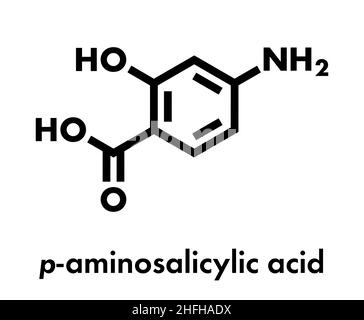 L'acide para-aminosalicylique molécule pharmaceutique. Utilisé dans le traitement de la tuberculose et les maladies inflammatoires de l'intestin (colite ulcéreuse, maladie de Crohn). Skelet Illustration de Vecteur