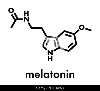 Molécule d'hormone de mélatonine. Chez l'homme, il joue un rôle dans la synchronisation du rythme circadien. Formule du squelette. Illustration de Vecteur