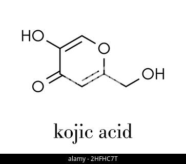 Molécule d'acide kojique. Utilisé comme additif alimentaire et pour la peau Dépigmentation dans les cosmétiques. Formule topologique. Illustration de Vecteur