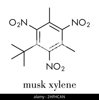 Le musc xylène (molécule. Très persistants et bioaccumulables polluant utilisé comme un parfum de musc synthétique. Formule topologique. Illustration de Vecteur