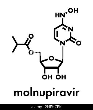 Molécule antivirale de Molnupiravir.Formule squelettique. Illustration de Vecteur