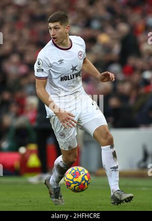 Liverpool, Angleterre, le 16th janvier 2022.Vitaly Janely, de Brentford, lors du match de la Premier League à Anfield, Liverpool.Crédit photo à lire: Darren Staples / Sportimage crédit: Sportimage / Alay Live News Banque D'Images