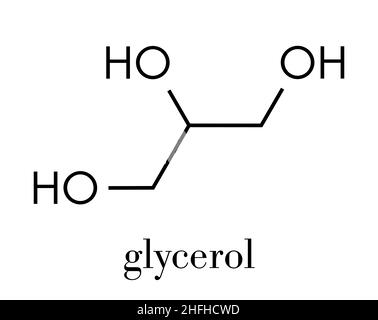 Molécule de glycérol (glycérine). Produit à partir de triglycérides gras et d'huile. Utilisé comme édulcorant, solvant et conservateur dans les aliments et drogues. Formule du squelette Illustration de Vecteur