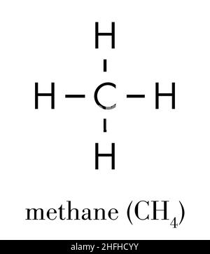 Molécule de gaz naturel de méthane. Composant principal du gaz naturel et du GNL (gaz naturel liquéfié) et du biogaz, produit par fermentation. Formule du squelette. Illustration de Vecteur