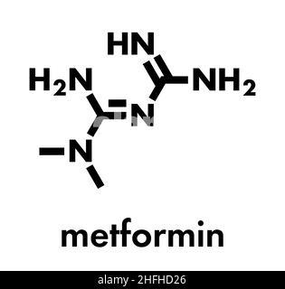 La metformine (médicament contre le diabète) de la classe des biguanides molécule. Formule topologique. Illustration de Vecteur