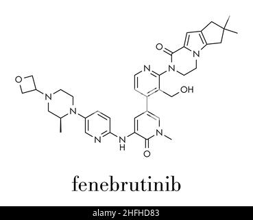 Molécule de médicament de Fenebrutinib. Formule squelettique. Illustration de Vecteur