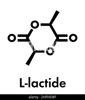 L-lactide PLA molécule précurseur. Utilisé dans la synthèse de l'acide polylactique polymère (polylactide, polylactate) plastique. Formule topologique. Illustration de Vecteur