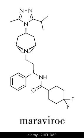 Molécule de médicament contre le VIH maraviroc (classe d'inhibiteur d'entrée).Formule squelettique. Illustration de Vecteur