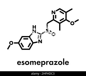 Molécule d'ulcère peptique de l'esoméprazole (inhibiteur de la pompe à protons).Formule squelettique. Illustration de Vecteur