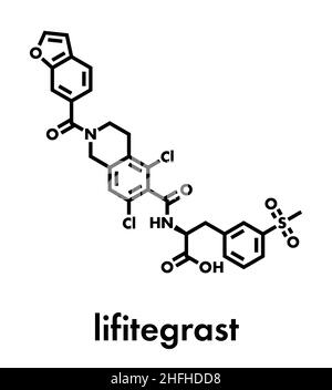 Lifitegrast molécule pharmaceutique. Utilisé dans le traitement de la kératoconjonctivite sèche. Formule topologique. Illustration de Vecteur