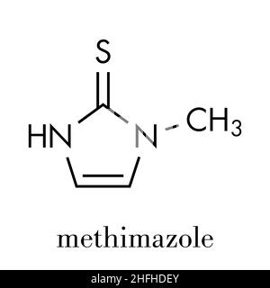 Molécule de médicament d'hyperthyroïdie au méthimazole.Formule squelettique. Illustration de Vecteur