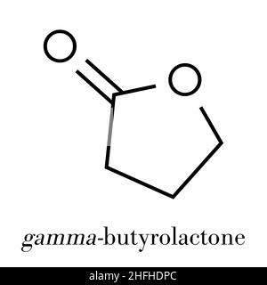 Le gamma-butyrolactone (GBL) molécule de solvant. Utilisé comme forme de prodrogue le GHB (gamma-hydroxy butyrique). Formule topologique. Illustration de Vecteur