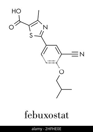 La goutte du fébuxostat (molécule du médicament inhibiteur de la xanthine oxydase). Formule topologique. Illustration de Vecteur