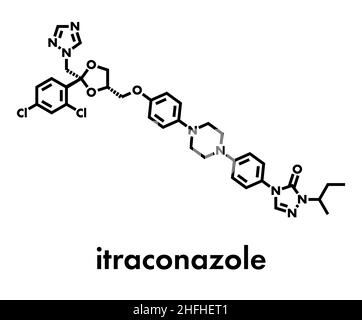 L'itraconazole (classe de médicaments antifongiques triazolés) molécule. Formule topologique. Illustration de Vecteur